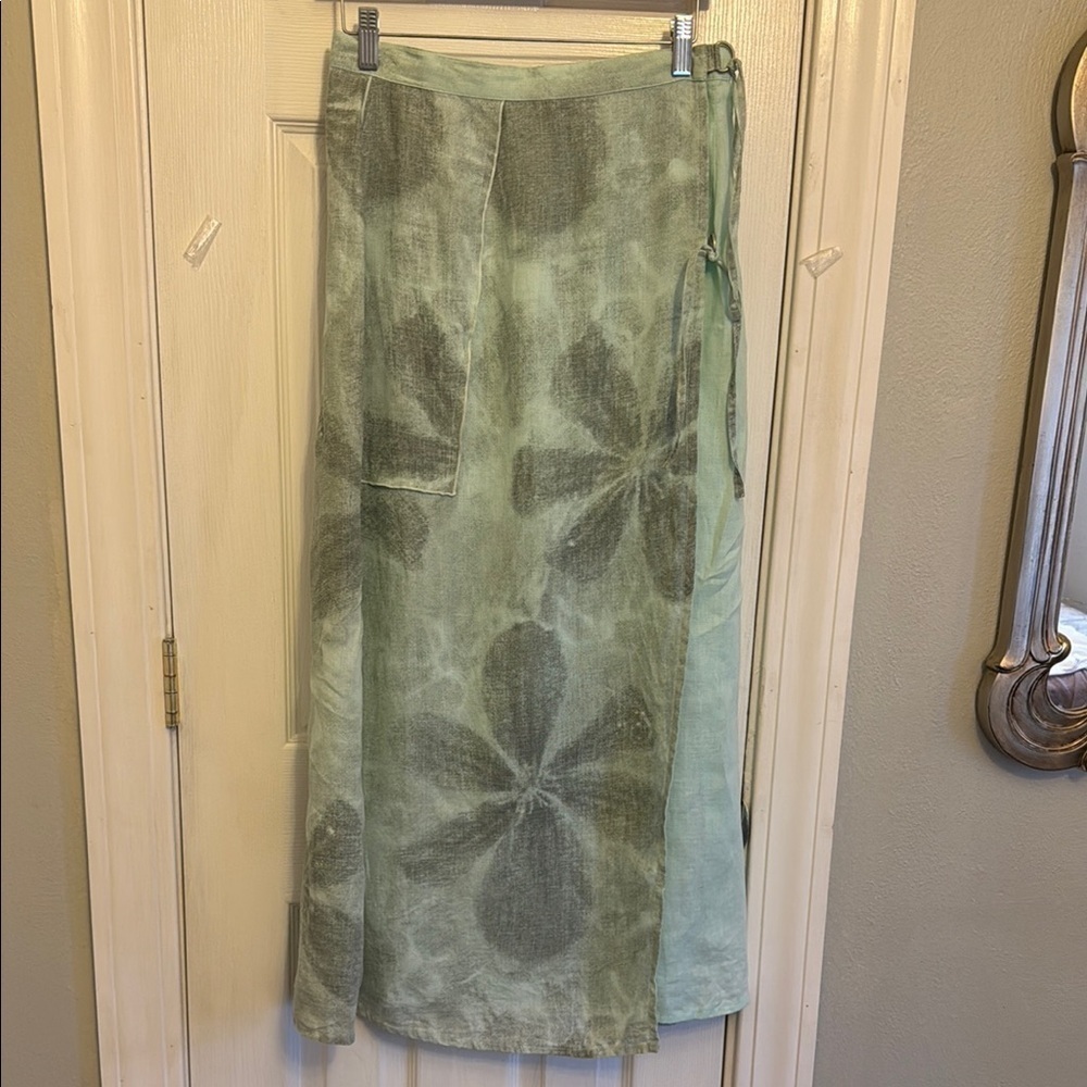 Animale Green 100% Linen Maxi Wrap Skirt #126